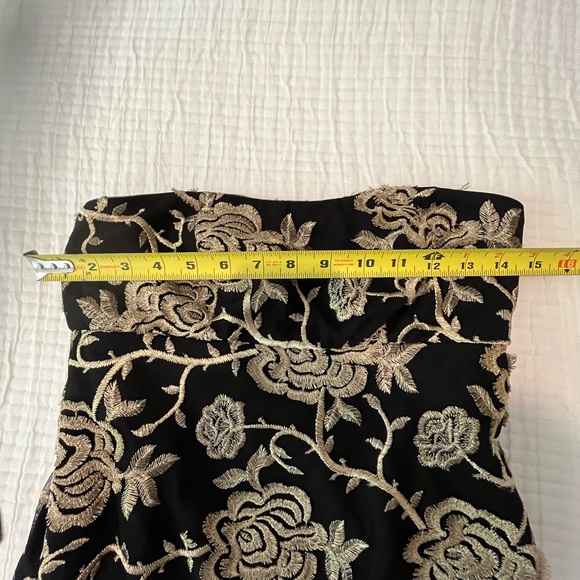 MIKAEL AGHAL rose embroidered strapless black and gold  gown, size 2 - Picture 3 of 11